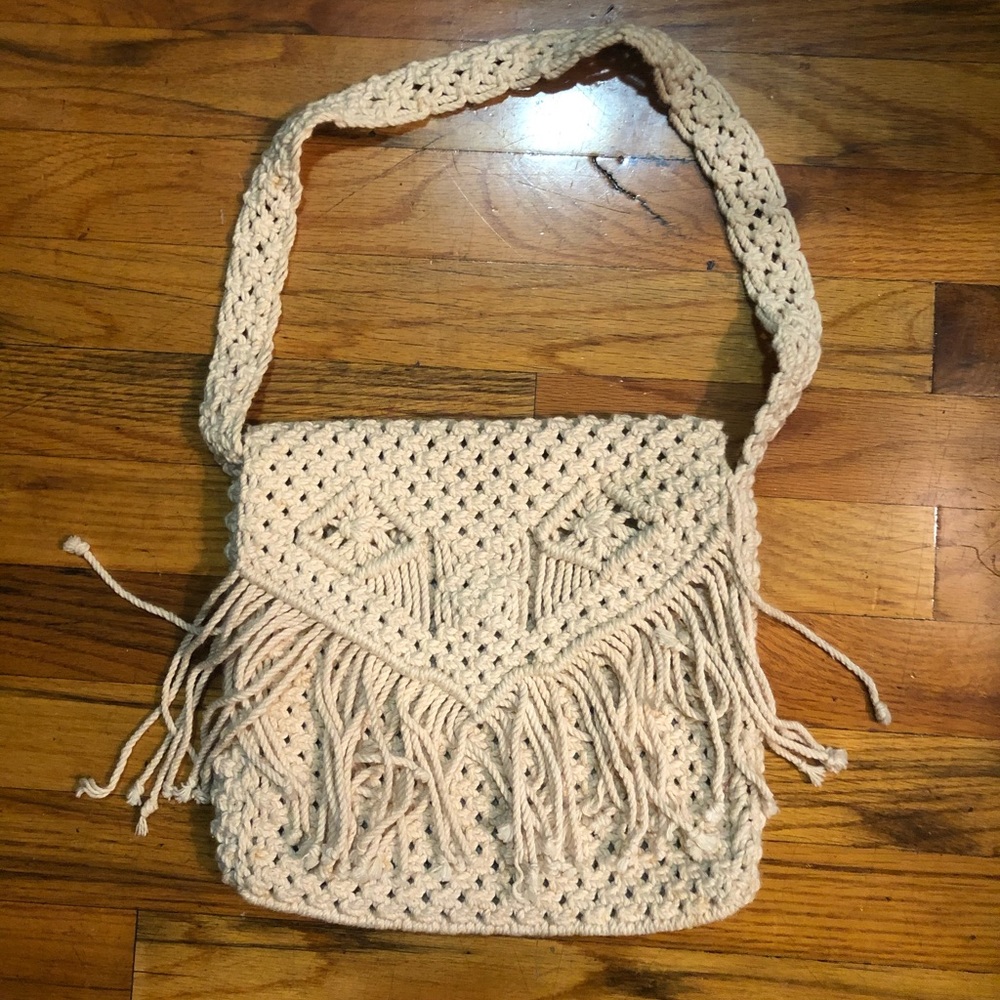 Vintage crochet bag tote purse shoulder handmade
